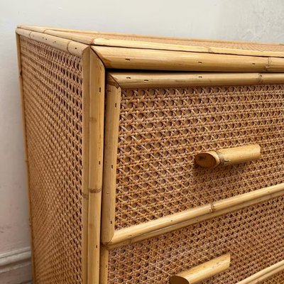 Mid-Century Bamboo and Rattan Cane Chest of Drawers, 1950s