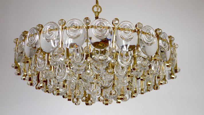 Crystal, Glass & Brass Chandelier by Gaetano Sciolari for Palwa, 1960s for  sale at Pamono