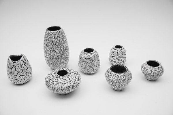 Jarrones Craquele en blanco y negro de Jasba Keramik, Alemania