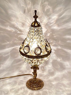 Art Nouveau Crystal Glass and Brass Table Lamp with Putte, 1950s