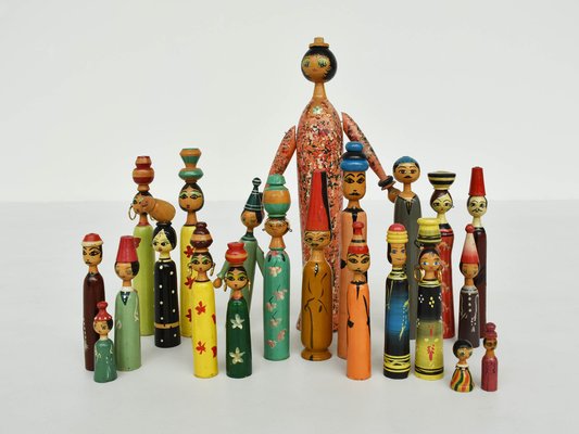 Hand-Painted Wooden Dolls, 1969, Set of 21
