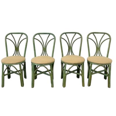 Vintage Green Wicker Dining Chairs Set of 4