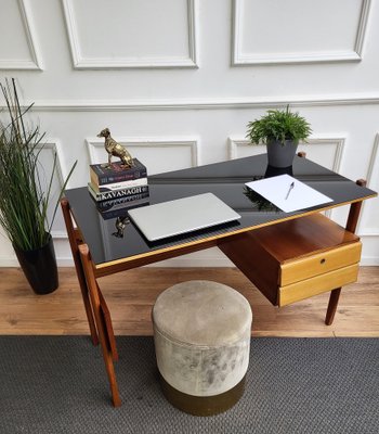 Glass top sale mid century desk
