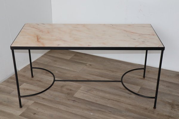 Vintage Coffee Table in Marble and Black Lacquered Metal, 1950 for 