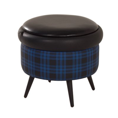 Pouf Con Contenitore In Velluto Nero (Set Da 2) - Sgabello Poggiapiedi Multifunzionale