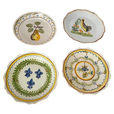 19th Century French Faience Plates in Pear Pattern with Blue