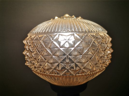 Large Mid-Century Portuguese Wood and Iridescent Glass Table Lamps