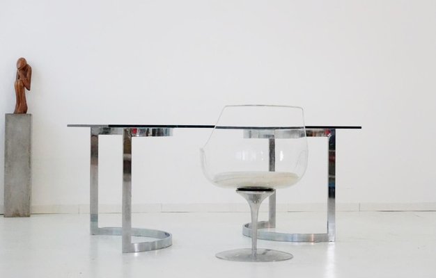 Space Age Chrom & Glas Esstisch von Milo Baughman, 1970er Space Age Chrom & Glas Esstisch von Milo Baughman, 1970er