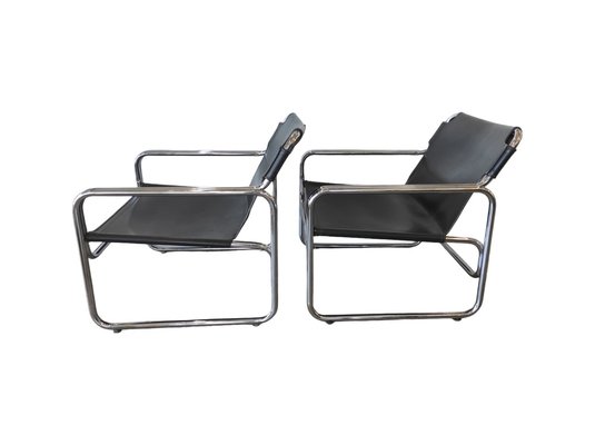 Vintage Leather and Metal Chair, 1970s, Set of 2 for sale at Vintage Leather and Metal Chair, 1970s, Set of 2 for sale at