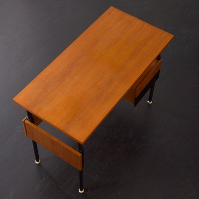Small Italian Lady Desk in Teak with Black Varnished Details