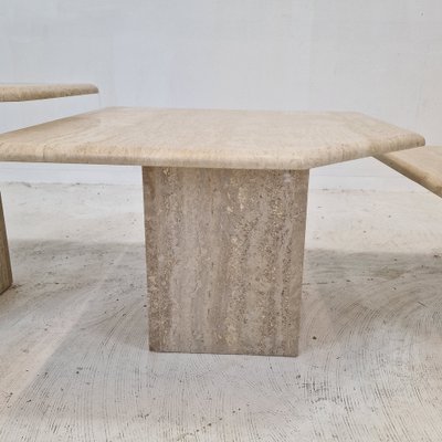 Italian Travertine Coffee Tables, 1980s, Set of 3 for sale at Pamono