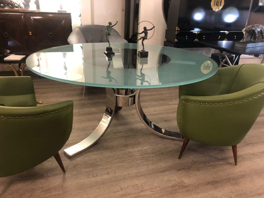 Vintage Glass Table with Chromed Legs, 1970s for sale at Pamono