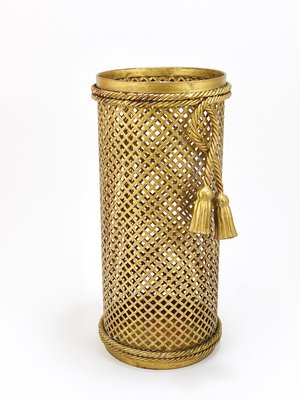 Hollywood Regency Gilt Metal Rope and Tassel Umbrella Stand, 1950