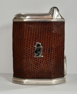 cigarette table lighter Elie Bleu Macassar Ebony Classic activated by a vintage Custom Antique Leather Table Lighter