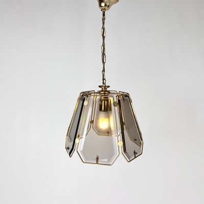French Brass and Smoked Glass Hall Pendant Light, 1970s for sale
