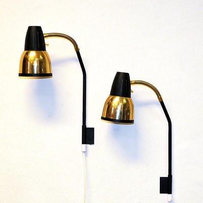 Norwegian Brass and Black Metal Wall Lamp by Ra-Gla, 1960s, Set 2 for sale at Pamono