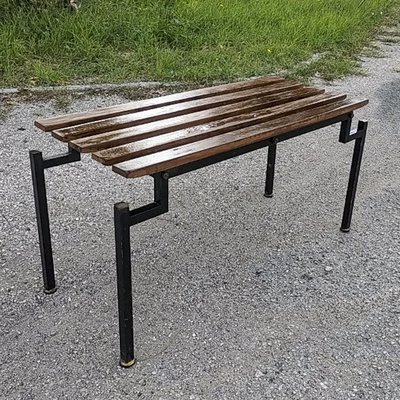 Wooden Slatted Bench with Metal Frame, Denmark, 1960s for sale at