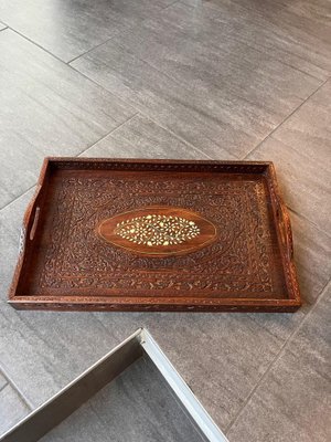 Plateau Ancien En Bois Brut Fait Main, Marron Foncé, Taille Moyenne