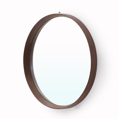 Specchio con cornice rotonda in legno, anni '60 in vendita su Pamono