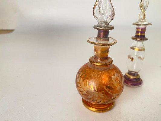Venetian Hand-Painted Red Perfume Bottles in Gold 24-Karat, Italy