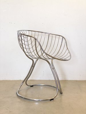 Chaise De Salle à Manger Vintage Space Age Gastone Rinaldi Rima - Chrome Et Cuir Bleu