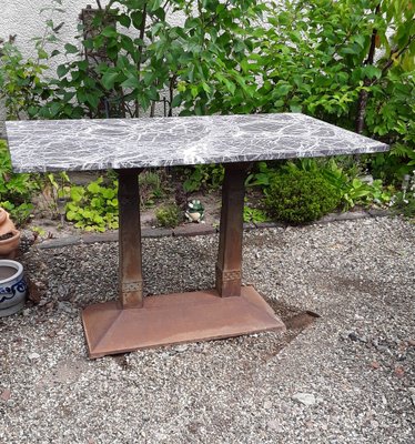 Antique German Art Nouveau Garden Table with Marble Plate 1890s