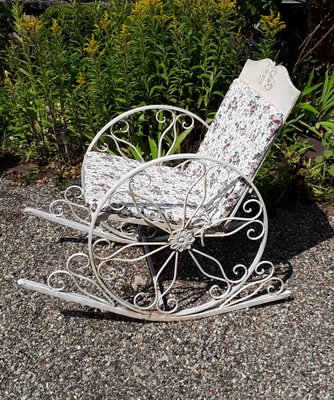 Vintage Garden Swing Chair with Decorated White Painted Metal