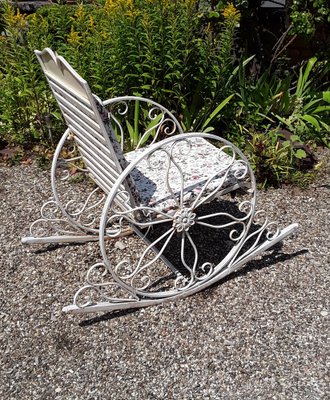 Vintage Garden Swing Chair with Decorated White Painted Metal
