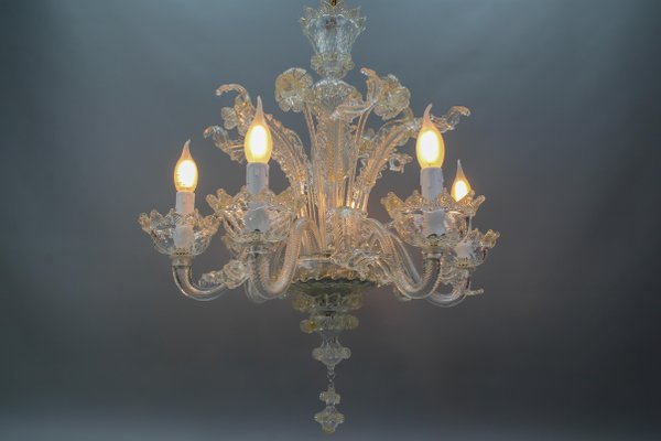 Venetian Murano Glass and Gold Dust Floral Chandelier, Italy