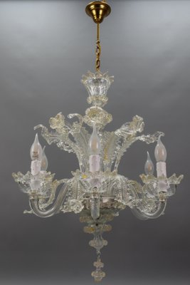 Venetian Murano Glass and Gold Dust Floral Chandelier, Italy Venetian Murano Glass and Gold Dust Floral Chandelier, Italy