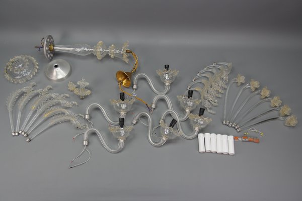 Venetian Murano Glass and Gold Dust Floral Chandelier, Italy