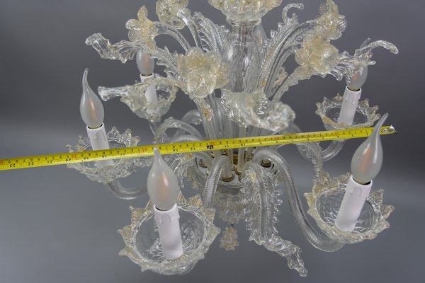 Venetian Murano Glass and Gold Dust Floral Chandelier, Italy
