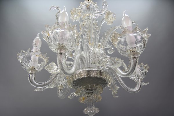 Venetian Murano Glass and Gold Dust Floral Chandelier, Italy Venetian Murano Glass and Gold Dust Floral Chandelier, Italy