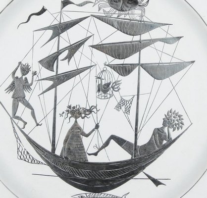 Large Grazia Plate by Stig Lindberg for Gustavsberg Sweden, 1950s