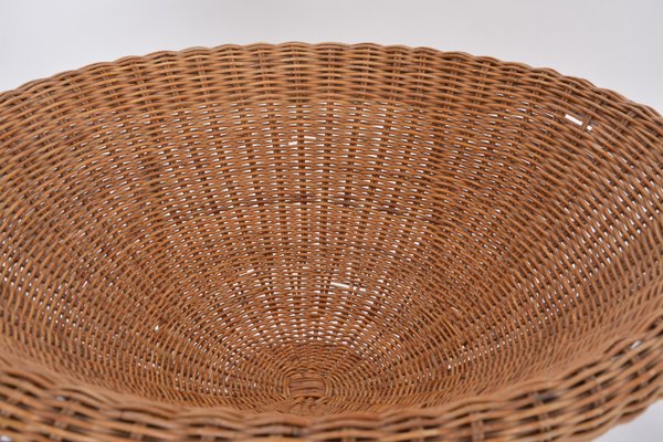 Mid Century Italian Rattan Bowl Chair with Side Table and Magazine