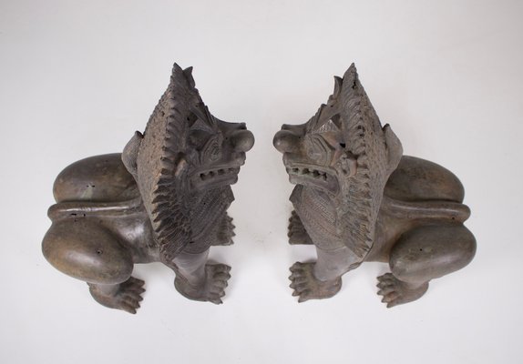 Early 20th Century Singha Temple Guardian Lions in Bronze, 1920s