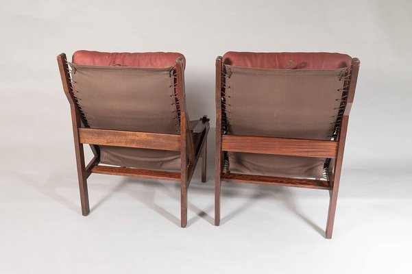 Mid-Century Safari Stuhl mit Sling Armlehnen aus schwarzem Leder