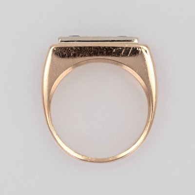 Retro 1940's Vintage Tank Ring Old European Cut Diamond 18K Gold