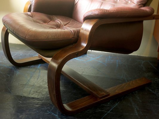 Mid Century Leather Bentwood Cantilever Lounge Chair 1960s for