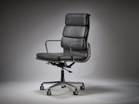 Vintage Adjustable Dark Grey Leather Ea219 Soft Pad Desk Chair by