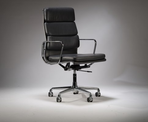 Vintage Adjustable Dark Grey Leather Ea219 Soft Pad Desk Chair by