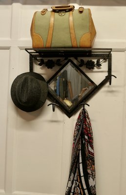 French Iron and Toleware Hat and Coat Rack with Mirror, 1950s for sale at  Pamono
