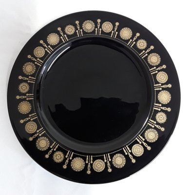 Vintage Serving Plate in Porcelain Noire with Gold-Colored Decor