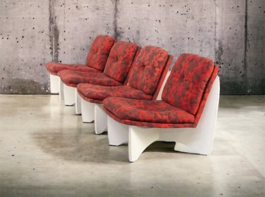 Space Age Flower Power Living Room Lounge Chairs 1970s Set of 4