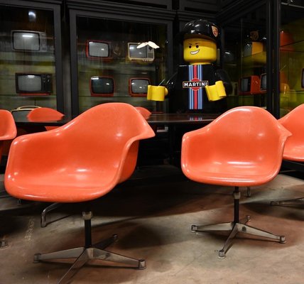 Mid-Century Orange Fibreglass Shell Chair attributed to Herman
