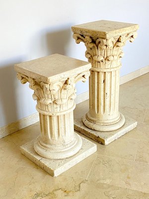 Corinthian Style Columns in Travertine, Italy, 1940s, Set of 2 for