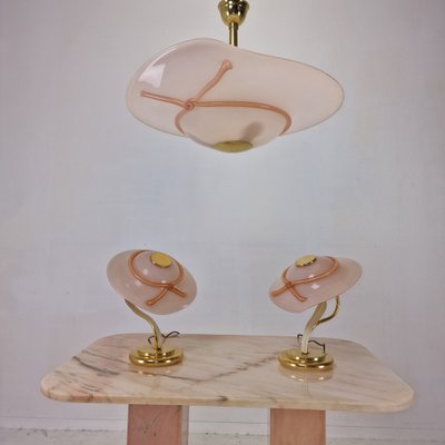 Lampen und eine Hängelampe mit Muranoglas, Italien, 1970er, 3er Set