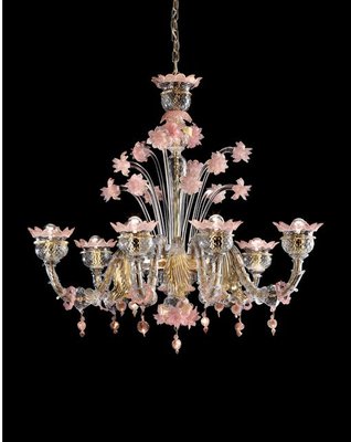 MURANO ITALY金彩 ピンクレースライン ピッチャー 花瓶 Murano Chandelier - Drop - 41 glasses - Pink - Cherry