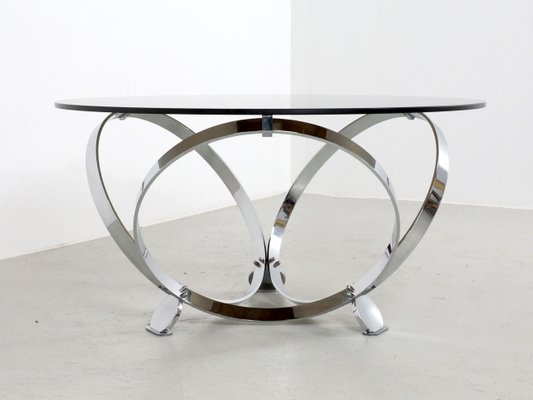 Chrome And Glass Round Coffee Table By, Round Glass Coffee Tables