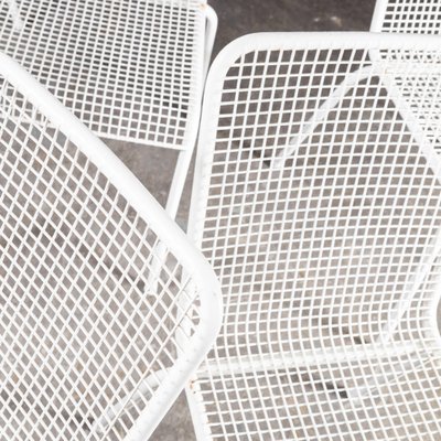 French Original Wire Mesh White Outdoor Dining Chairs 1970s Set